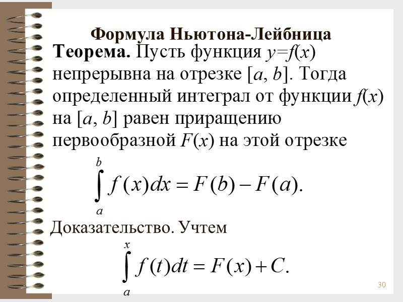 30  Формула Ньютона-Лейбница         Доказательство. Учтем